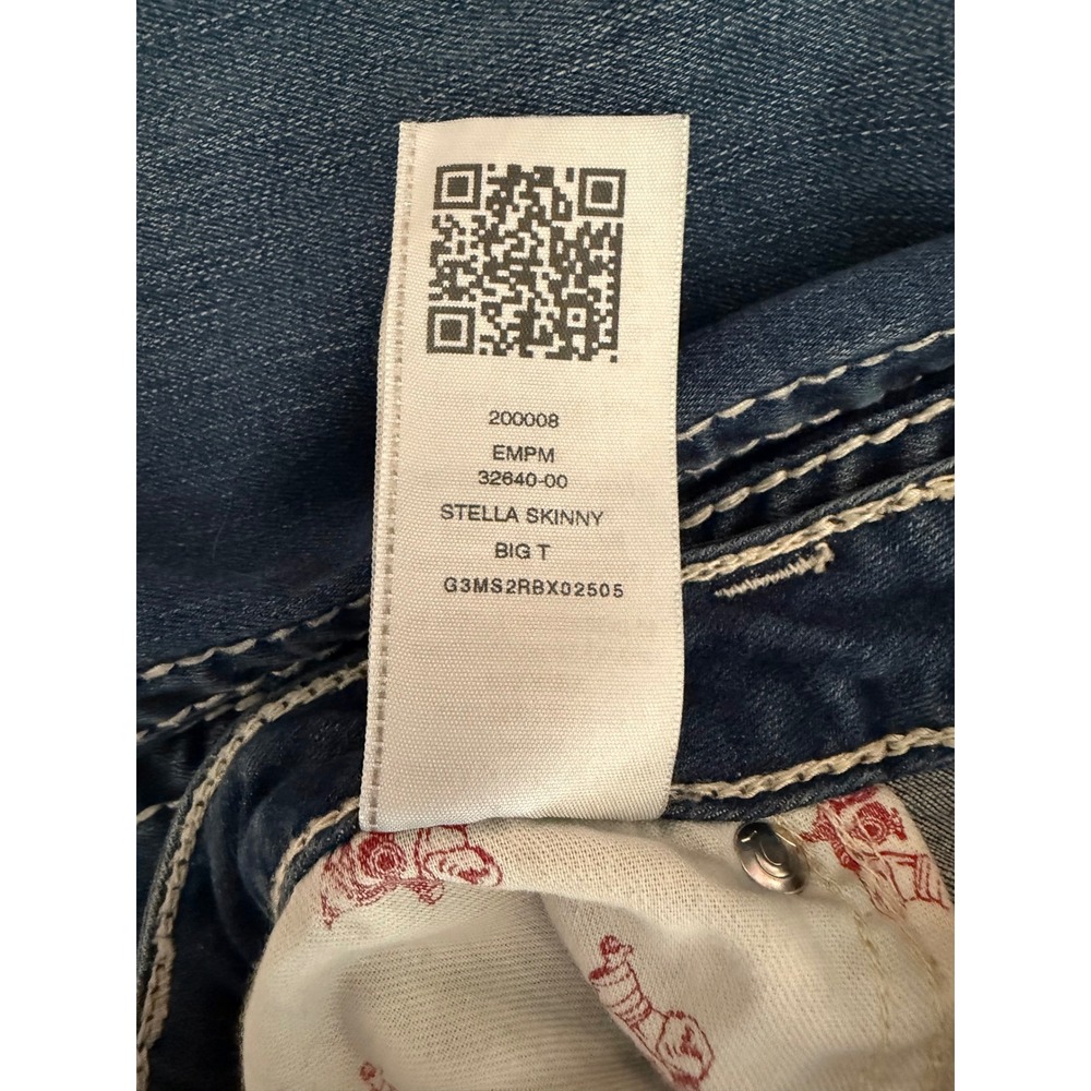 True Religion Section Skinny Jeans Dark Wash White Super T Stitching Womens 30 - Picture 13 of 13
